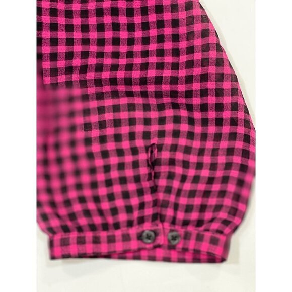 TORRID Women's Loose Button-Up Top Bust 52" Pink Black Plaid Lace Hi-Lo Hem EUC - Picture 5 of 15